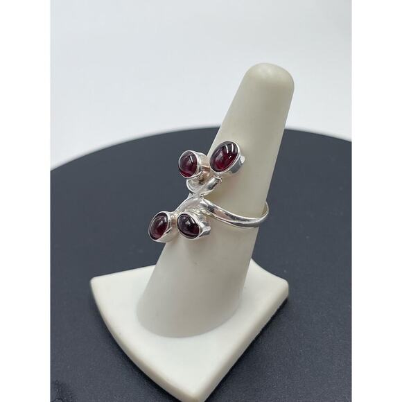 Sterling Silver 925 Semi Precious Stone Garnet Y Necklace and Ring Set Sz 8 - Picture 5 of 16
